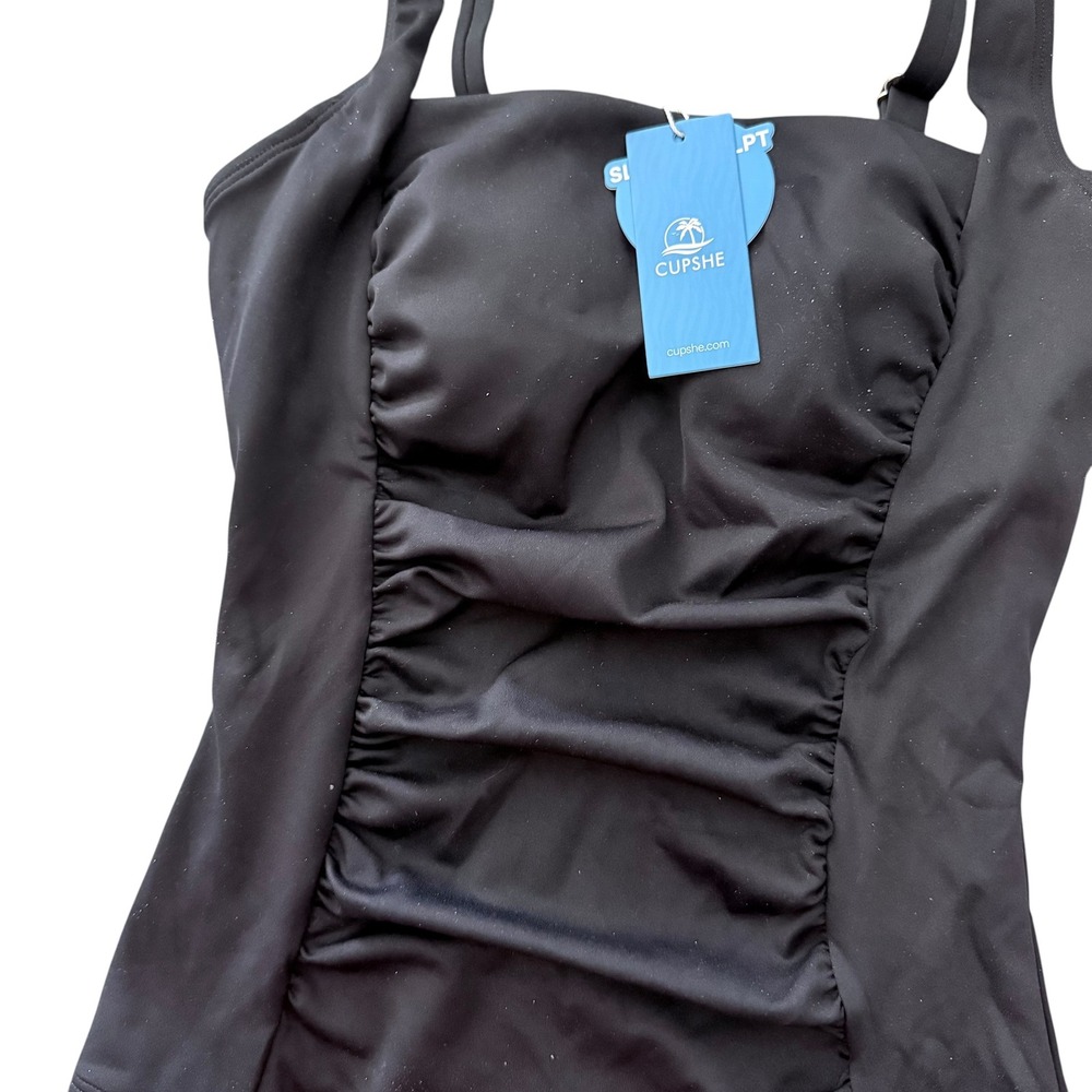 Cupshe One Piece Swimsuit Women Small Black New Slim & Sculpt Ruched Square Neck - Picture 6 of 13
